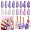 Picture of AZUREBEAUTY Nail Polish Set Quick Dry Glitter Purple Spring Summer Vegan 4 Colors Lilac Purple Nail Polish Natural Nail Lacquer Fingernail Strengthening Kit with Top Coat DIY Salon Home