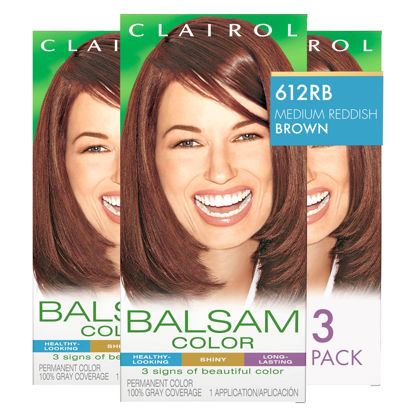 Picture of Clairol Balsam Permanent Hair Dye, 612RB Medium Reddish Brown Hair Color, Pack of 3