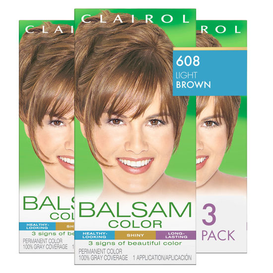 Picture of Clairol Balsam Permanent Hair Dye, 608 Light Brown Hair Color, Pack of 3