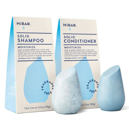 Picture of HiBAR - Moisturize Fragrance-Free Shampoo & Conditioner Set - For Dry, Frizzy Hair -Nourish & Hydrate -Coconut Oil & Vitamin B5 -Plastic, Soap, Paraben & Sulfate-Free -Color Safe & Vegan -2 Solid Bars
