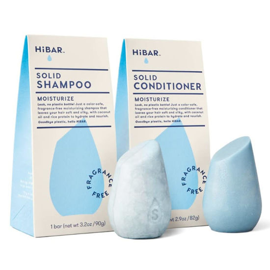 Picture of HiBAR - Moisturize Fragrance-Free Shampoo & Conditioner Set - For Dry, Frizzy Hair -Nourish & Hydrate -Coconut Oil & Vitamin B5 -Plastic, Soap, Paraben & Sulfate-Free -Color Safe & Vegan -2 Solid Bars