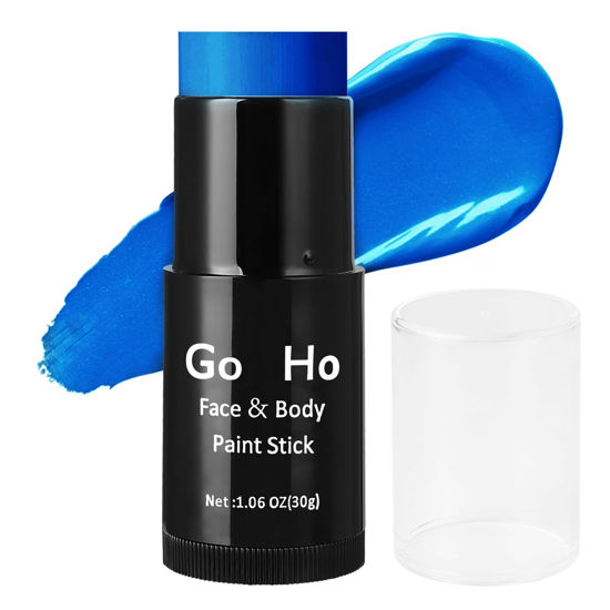 Picture of Go Ho Cream-Blendable Blue Face Paint Stick (1.06 Oz),Full-coverage Royal Blue Body Paint Stick for Adults Children Halloween Cosplay Avatar Smurf Clown FX Makeup,Waterproof Sport Blue Eye Black Stick