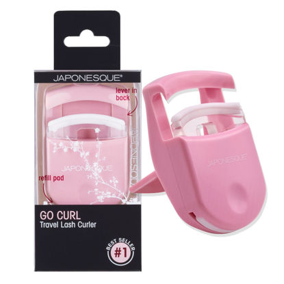 Picture of JAPONESQUE Travel Eyelash Curler, Pink - Plastic Eyelash Curlers for Travel Makeup, Go Curl Lash Curler with Bonus Replacement Lash Pad - 1 Pack
