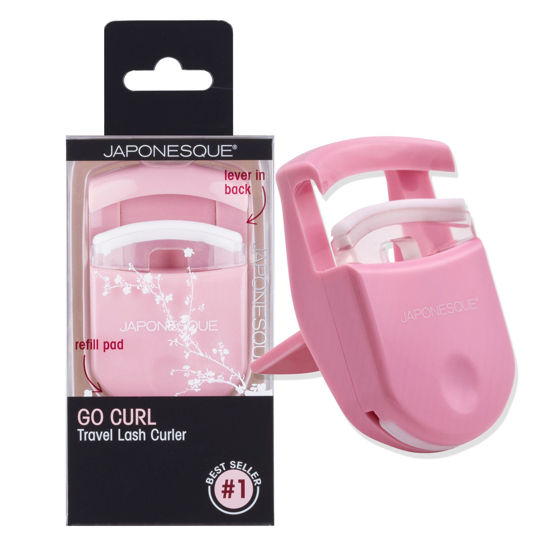 Picture of JAPONESQUE Travel Eyelash Curler, Pink - Plastic Eyelash Curlers for Travel Makeup, Go Curl Lash Curler with Bonus Replacement Lash Pad - 1 Pack