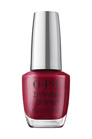 Picture of OPI Infinite Shine Malaga Wine | Opaque Dark Red Shimmer Long Wear Gel Like Nail Polish | Vegan, Long Lasting, Streak Free