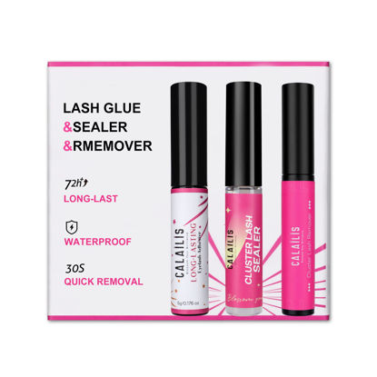 Picture of CALAILIS Cluster Lash Glue Lash Sealer and Lash Remover Kit, Super Strong Hold and Long Lasting 72 Hours Lash Bond and Seal Quick Gentle Clean Non-Irritating Lash Extension Remover