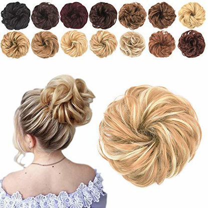 Picture of KETHBE 1PCS Messy Bun Hair Scrunchies Curly Wavy Hair Piece Scrunchy Updo Hairpieces Synthetic Hair Bun Bun Extensions(Beige)