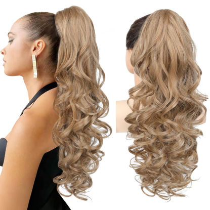 Picture of REECHO Ponytail Extension, 24" Claw Clip in Long Curly Wavy Ponytail Hair Extension Jaw Clip on Pony Tails Hairpiece for Women - Dark Blonde