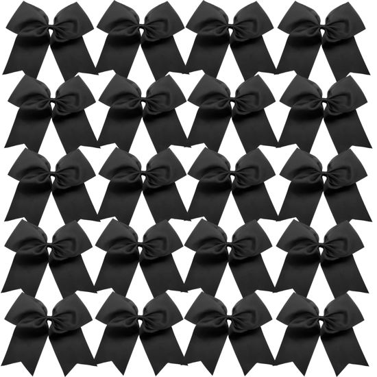 Picture of Hipcheer 20pcs 8" Large Black Cheer Bows for Girls, Hand-made Grosgrain Ribbon Hair Accessories for Teen Girls Softball Cheerleader Sports (Black)