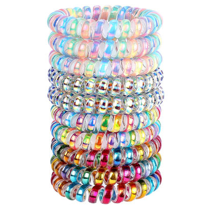Picture of JessLab Spiral Hair Ties, 10 Pcs Traceless Phone Cord Hair Ties Spiral Bracelet Plastic Coil Hair Ties Ponytail Holders No-Damage Hair Accessory for Girls Women Ladies, Color Assorted, Set 38