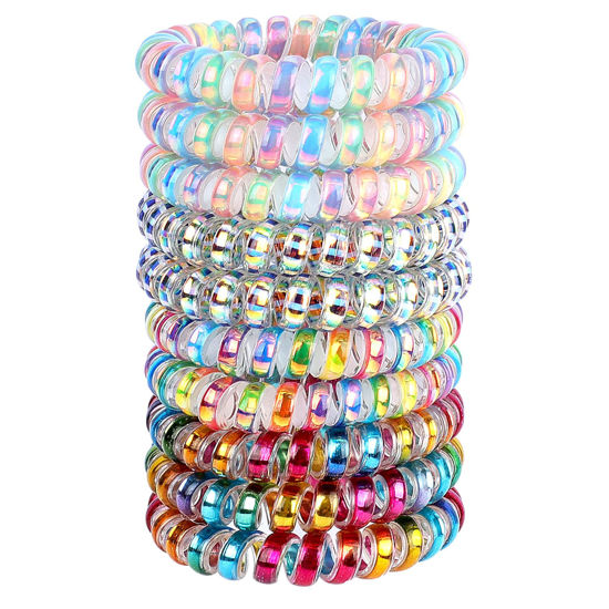 Picture of JessLab Spiral Hair Ties, 10 Pcs Traceless Phone Cord Hair Ties Spiral Bracelet Plastic Coil Hair Ties Ponytail Holders No-Damage Hair Accessory for Girls Women Ladies, Color Assorted, Set 38