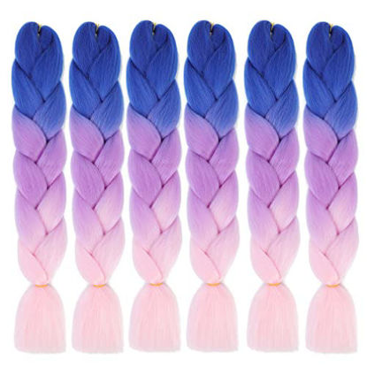 Picture of Xiaofeng Braiding Hair Extensions for Women 6 Packs 100g/Pack 24Inch High Temperature Ombre Jumbo Synthetic Braiding Hair for Twist Crochet Braids (24 Inch, blue-pink-light pink)