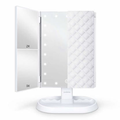 Picture of deweisn Trifold Lighted Vanity Makeup Mirror with 21 LEDs Lights,1x/2x/3x Magnification and Touch Screen Dimming,Two Power Supplies Makeup Mirror, Gift for Women