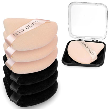 Picture of CUPID CARE 6 Pcs Triangle Powder Puff with 2 Travel Cases, Setting Powder Puffs for Face Powder and Foundation, Velour Makeup Puff for Loose Powder Body Powder, Skin-Friendly, Beauty Makeup Tools