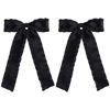 Picture of 2pc Satin Tassel Ribbon Hair Bows Alligator Clips Black 5.5 inch Big Ruffle Layered Hairbow Barrettes Long Tail for Women Girls Thick Thin Hair Decoration Accessories Present