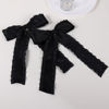 Picture of 2pc Satin Tassel Ribbon Hair Bows Alligator Clips Black 5.5 inch Big Ruffle Layered Hairbow Barrettes Long Tail for Women Girls Thick Thin Hair Decoration Accessories Present