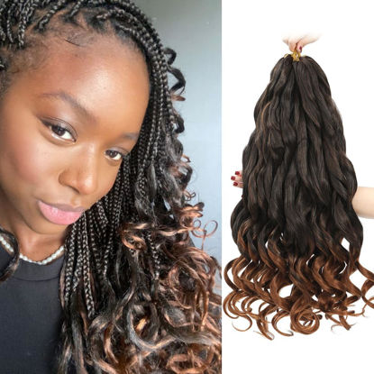 Picture of French Curly Braiding Hair 12 Inch 8 Packs - Pre Stretched Bouncy Braiding Hair- Loose Wavy Braiding Hair Synthetic Hair Extensions For Black Women (12 inch 8 packs 1B/30)