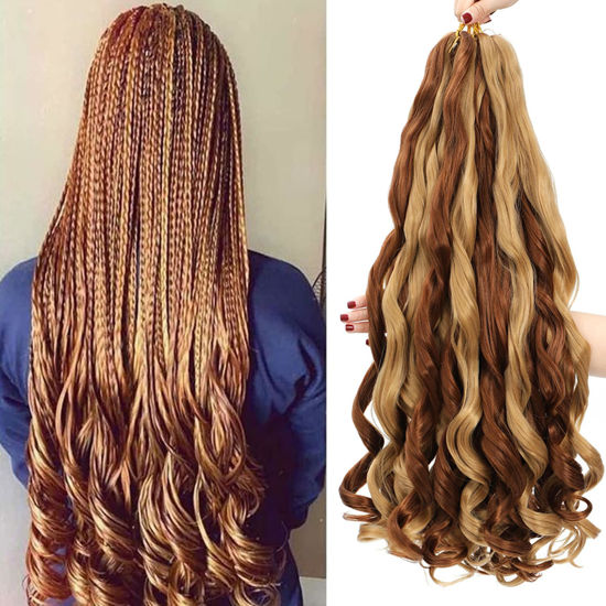 Picture of French Curly Braiding Hair 24 Inch 8 Packs - Pre Stretched Bouncy Braiding Hair- Loose Wavy Braiding Hair Synthetic Hair Extensions (24 inch 8 packs 27/30)