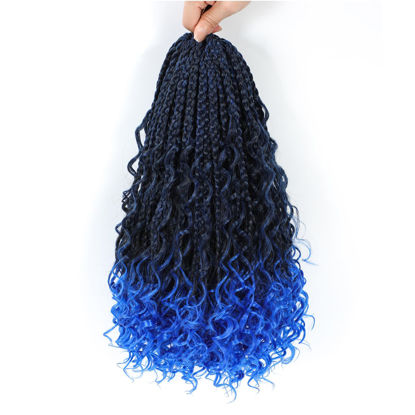 Picture of 8 Packs Crochet Box Braids-12 Inch Boho Box Braids Crochet Braids Hair Bohomian Box Braid Crochet Hair Synthetic Braiding Hair Goddess Box Braids Crochet Hair for Black Women(1B/Blue#)