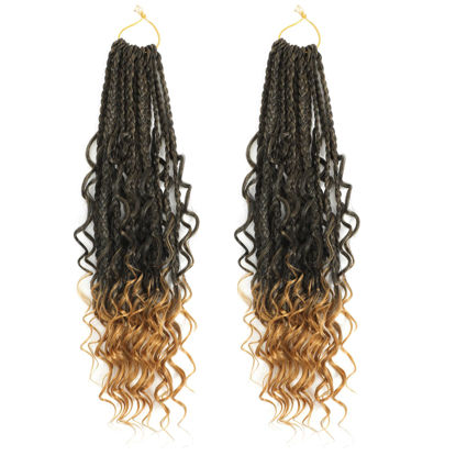 Picture of 14 Inch Boho Box Braids Crochet Braids Hair-2 Packs Crochet Box Braids Hair Bohomian Box Braid Crochet Hair Synthetic Braiding Hair Goddess Box Braids Crochet Hair for Black Women (1B/27)