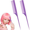 Picture of 2 Pack Rat Tail Combs for Women Fine Tooth Comb Parting Tip Carbon Fiber Root Teasing Anti Static Heat Resistant Adding Volume Evening Hair Styling (Purple)