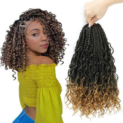 Picture of 8 Packs Box Braids Crochet Braids with Curly Ends 12 Inch Crochet Box Braids 3X Box Braid Crochet Hair Extension(12(8Packs), 1B/27)