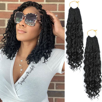 Picture of Crochet Box Braids- Boho Box Braids Crochet Braids Hair Bohomian Box Braid Crochet Hair Synthetic Braiding Hair Goddess Box Braids Crochet Hair for Black Women (14(2Packs), 1B)