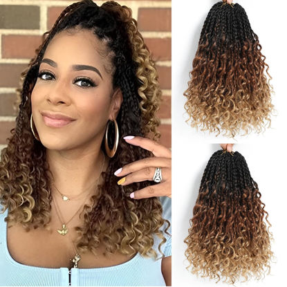 Picture of 8 Packs Boho Braids Crochet Hair-12 Inch Crochet Box Braids- Bohomian Box Braid Crochet Hair Synthetic Braiding Hair Goddess Box Braids Crochet Hair for Black Women(1B/30/27)