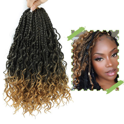 Picture of Crochet Box Braids- Boho Box Braids Crochet Braids Hair Bohomian Box Braid Crochet Hair Synthetic Braiding Hair Goddess Box Braids Crochet Hair for Black Women (10(8Packs), 1B/27)