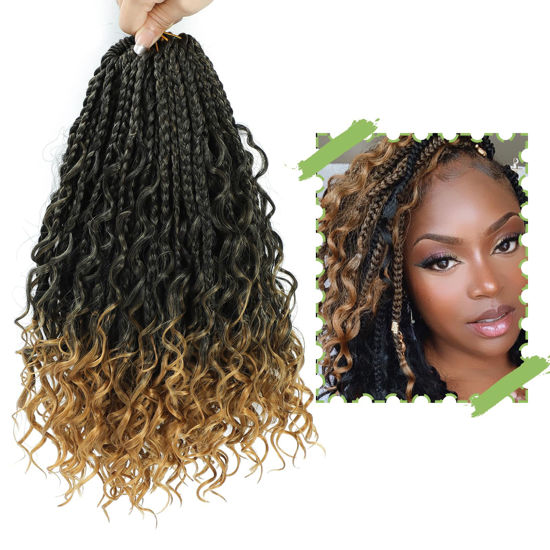 Picture of Crochet Box Braids- Boho Box Braids Crochet Braids Hair Bohomian Box Braid Crochet Hair Synthetic Braiding Hair Goddess Box Braids Crochet Hair for Black Women (10(8Packs), 1B/27)