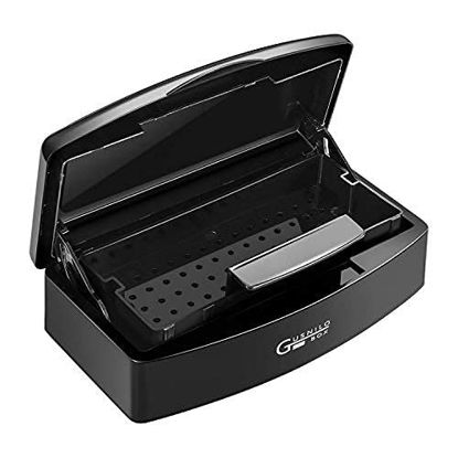 Picture of Gusnilo Nail Tool Sterilizer Box Plastic Disinfectant Container Barbicide Disinfectant Tray for Nail Tools, Tweezers, Hair Salon, Spa and Trimmer Manicure Equipment (Black)
