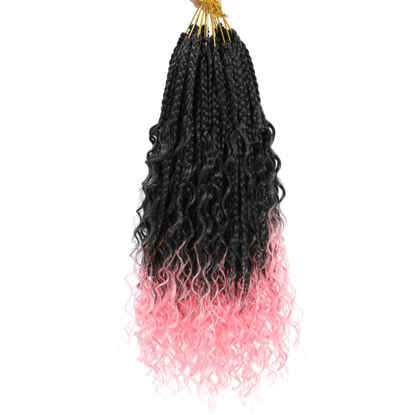 Picture of Crochet Hair Pre Looped-Crochet Box Braids Crochet Hair for Black Women Goddess Box Braids Crochet HairCrochet Braids Synthetic Braiding Hair (18(8Packs), 1B/Pink)