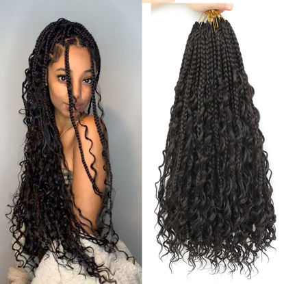 Picture of 8 Packs Boho Braids Crochet Hair-18 Inch Crochet Box Braids- Bohomian Box Braid Crochet Hair Synthetic Braiding Hair Goddess Box Braids Crochet Hair for Black Women(2#)
