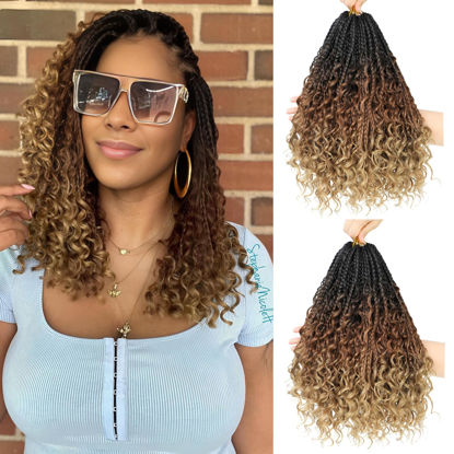 Picture of 8 Packs Crochet Box Braids-10 Inch Boho Box Braids Crochet Braids Hair Bohomian Box Braid Crochet Hair Synthetic Braiding Hair Goddess Box Braids Crochet Hair for Black Women (1B/30/27)