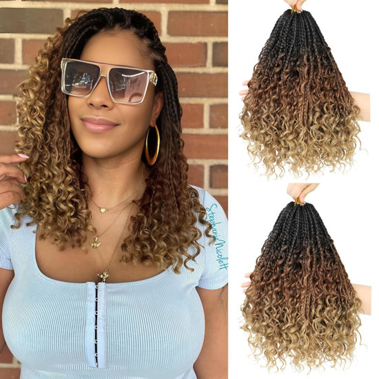 Picture of 8 Packs Crochet Box Braids-10 Inch Boho Box Braids Crochet Braids Hair Bohomian Box Braid Crochet Hair Synthetic Braiding Hair Goddess Box Braids Crochet Hair for Black Women (1B/30/27)