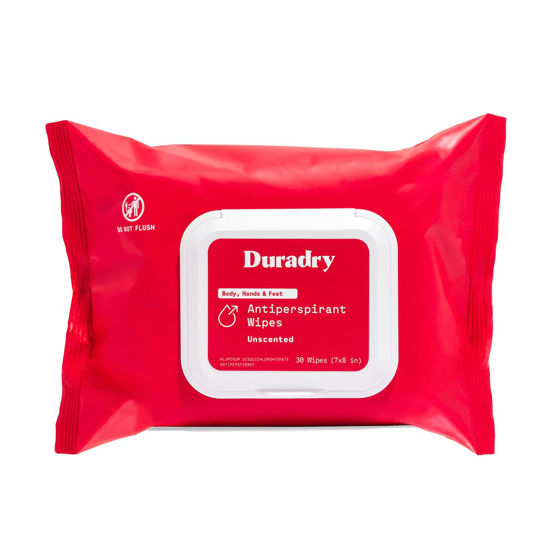 Picture of Duradry Antiperspirant Body Wipes for Men & Women - Anti-Sweat Wipes for Hands and Feet, Neutralizes Odor and Excessive Sweating, Quick-Drying and Travel-Friendly - Unscented, Pack of 1