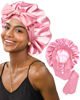 Picture of Yanibest Satin Bonnet Silk Bonnet for Sleeping Double Layer Ajustable Satin bonnet for Women Men for Curly Natural Hair with Tie Band