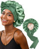 Picture of YANIBEST Large Jumbo Satin Hair Bonnets for Sleeping Double Layer Satin Lined Shower Cap for Women Men Cap for Curly Natural Hair,Green