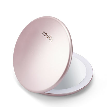 Picture of Fancii LED Lighted Travel Makeup Mirror, Rechargeable with 10x/1x Magnifying & 3 Light Settings - Compact, Portable, Large 5” Wide Hand Mirror for Handbag and Purses (Rose Gold)