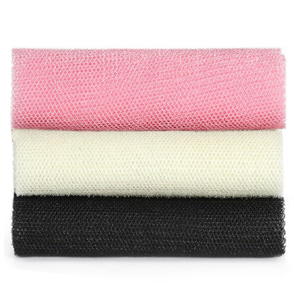 Picture of JASSINS African Exfoliating Net, African Sponge Net,Body Exfoliating Long Net Shower Body Scrubber Back Scrubber Skin Smoother（Black+White+Pink）