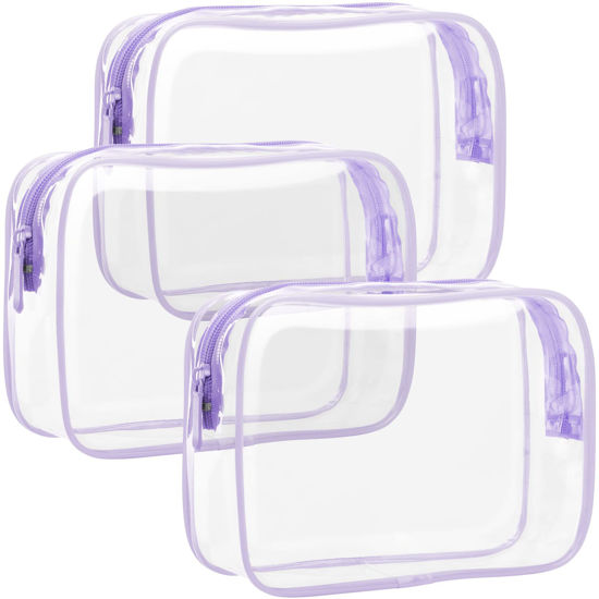 Picture of F-color TSA Approved Toiletry Bag - 3 Pack Clear Toiletry Bags Clear Makeup Cosmetic Bags for Women Men, Quart Size Travel Bag, Carry on Airport Airline Compliant Bag, Macaron Purple
