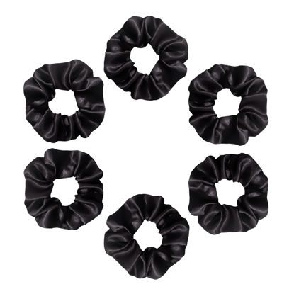 Picture of Silvr Bear Luxury Satin Scrunchies, 6 pack Black, Soft, Large Scrunchies for Women and Girls, Anti Hair Breakage Hair Ties for Thick & Curly Hair