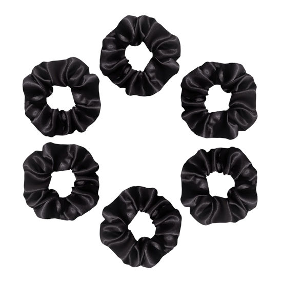 Picture of Silvr Bear Luxury Satin Scrunchies, 6 pack Black, Soft, Large Scrunchies for Women and Girls, Anti Hair Breakage Hair Ties for Thick & Curly Hair