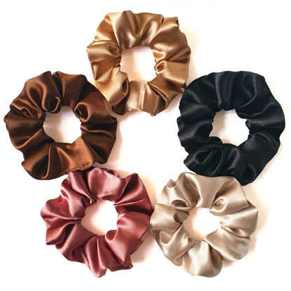 Picture of SILVR BEAR Luxury Satin Scrunchies, Satin Hair Ties for Thick & Curly Hair, Brown Scrunchies for Women and Girls, Softer than Silk Hair Ties (Earthy Shades)