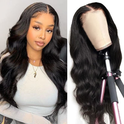 Picture of Hedy Body Wave Lace Front Wigs Human Hair Pre Plucked with Baby Hair Glueless 150% Density 4x4 Lace Closure Human Hair Wigs for Black Women Natural Color(18 Inch)