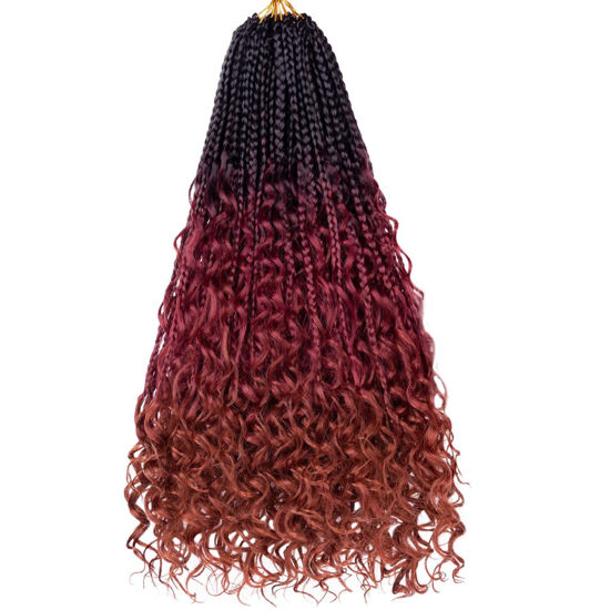 Picture of Beverlee 18 Inch Boho Box Braids 8 Packs Goddess Box Braids Crochet Hair Bohemian Hippie Braids Braiding Hair Box Braids with Curly Ends Messy Pre-looped Synthetic Crochet Hair for Women