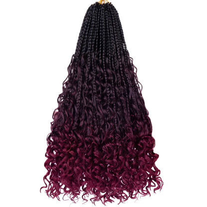 Picture of Beverlee 18 Inch Boho Box Braids 8 Packs Goddess Box Braids Crochet Hair Bohemian Hippie Braids Braiding Hair Box Braids with Curly Ends Messy Pre-looped Synthetic Crochet Hair for Women 128 Strands
