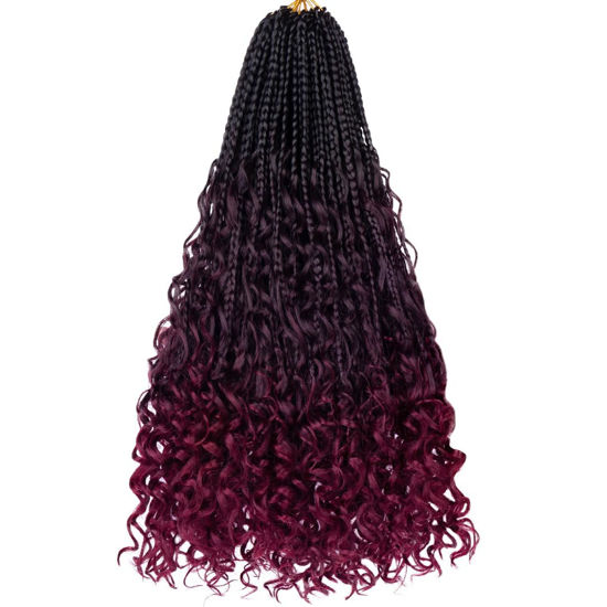 Picture of Beverlee 18 Inch Boho Box Braids 8 Packs Goddess Box Braids Crochet Hair Bohemian Hippie Braids Braiding Hair Box Braids with Curly Ends Messy Pre-looped Synthetic Crochet Hair for Women 128 Strands