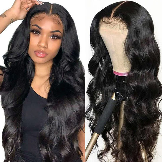 Picture of Hedy Lace Front Wigs Human Hair Body Wave Pre Plucked with Baby Hair Glueless 220% Density 4x4 Lace Closure Human Hair Wigs for Black Women Natural Color(26 Inch)