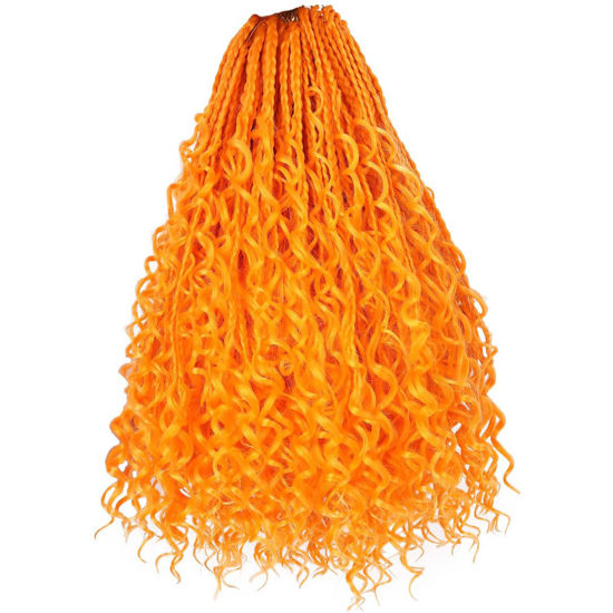 Picture of Beverlee 14 Inch Boho Box Braids 8 Packs Goddess Box Braids Crochet Hair Bohemian Hippie Braids Braiding Hair Box Braids with Curly Ends Messy Pre-looped Synthetic Crochet Hair for Women Orange#